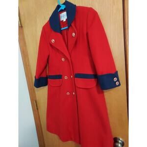 Classic Fashion Rite Size 7 Girls Wool Blend Long Peacoat Red and Navy well made